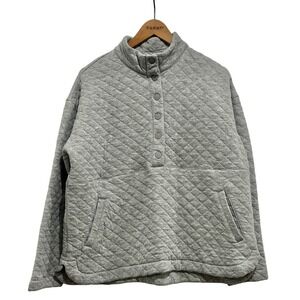 Eddie Bauer Womens‎ XL Quilted Snap Button Pullover Sweatshirt Gray Casual Top